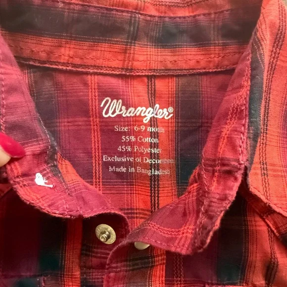 Baby 9-12m WRANGLER EUC Plaid Button-Up onsie and Blue Jeans Set - Picture 4 of 7